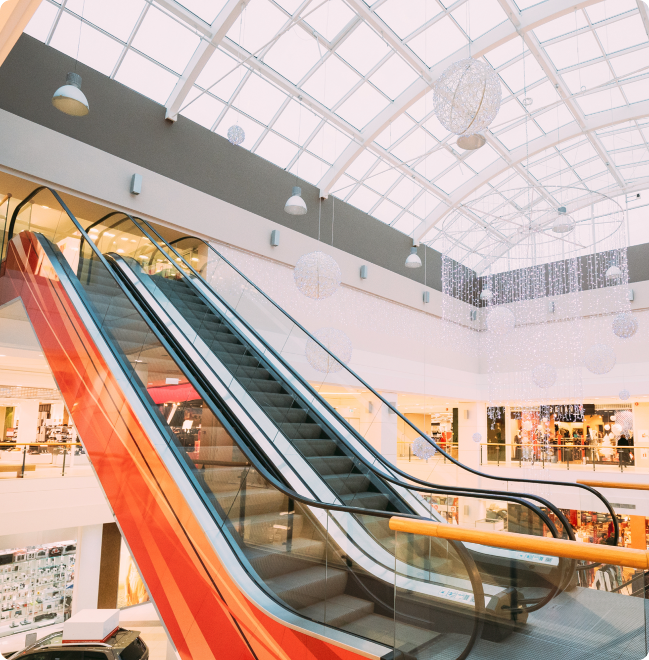 Escalators in a shopping center