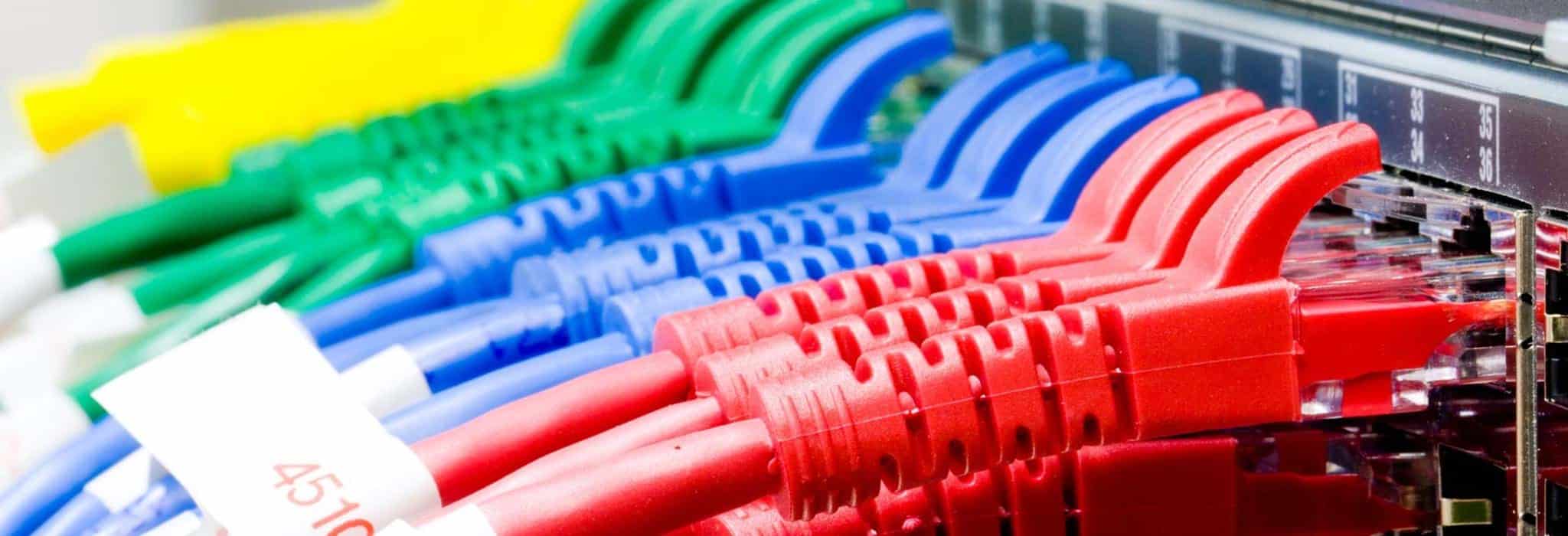 Ethernet cables plugged into a switch.